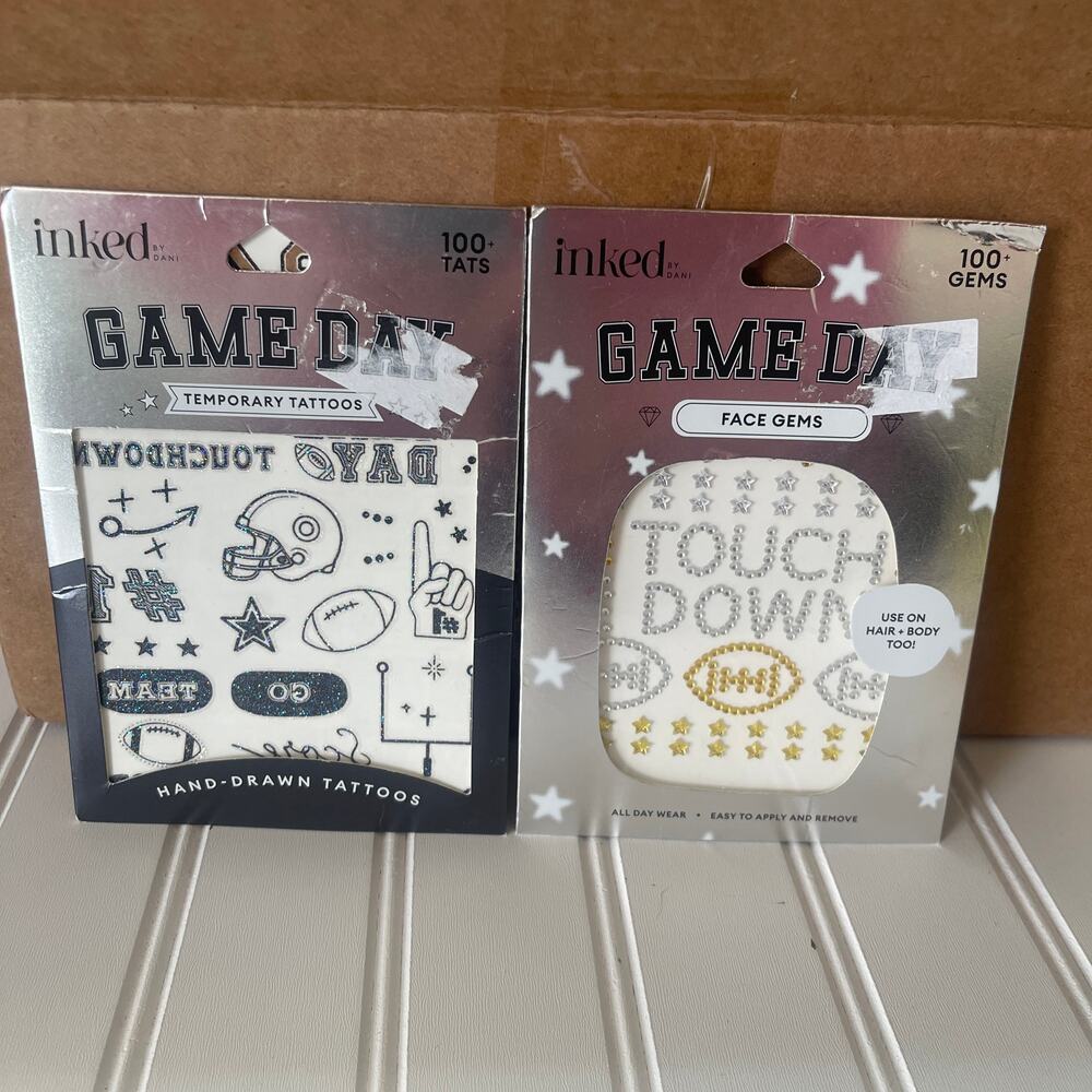 NEW Sealed Inked Game Day Football Temporary Tattoos Face Gems Fan